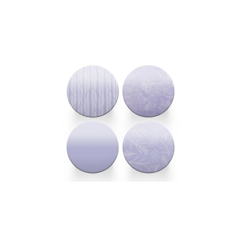 4 x Round Purple Coasters - Lilac Floral Pattern Farmhouse