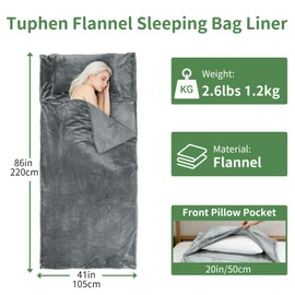 tuphen Flannel Sleeping Bag Liner for Adult, XXL Soft Fluffy Adult Sleeping Sack with Zipper, Travel Camping in Warm Cold Weather, Thick Sleeping Bag Liner for Hotel Hiking Camping Indoor Outdoor Use