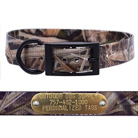 1″ Mossy Oak Grass Camo D Ring Dog Collar with Custom Name Tag ID Plate