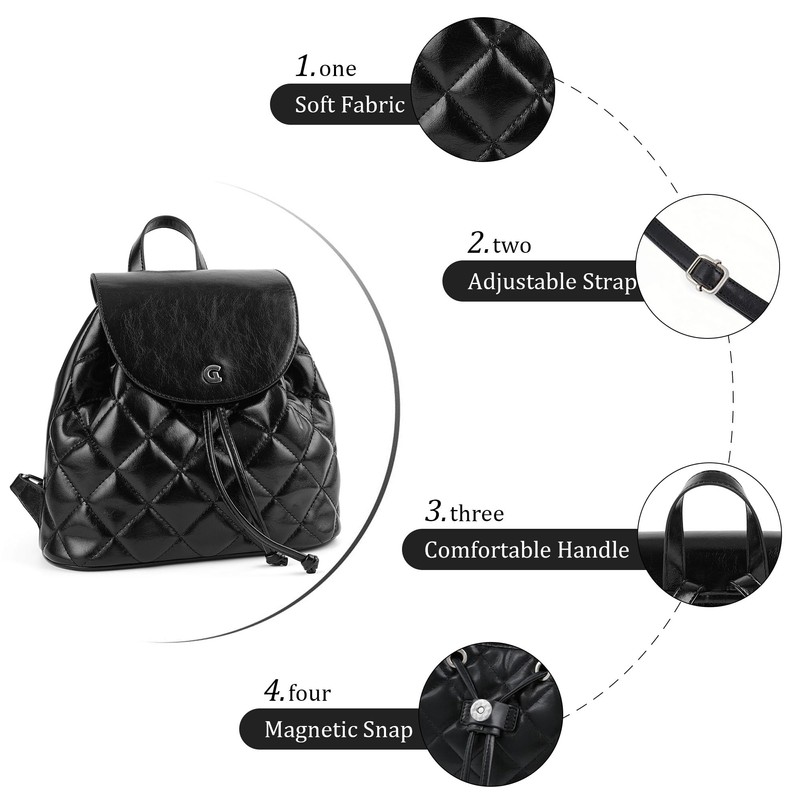 Goinsound Quilted Mini Backpack for Women, Vegan Leather Convertible Backpack