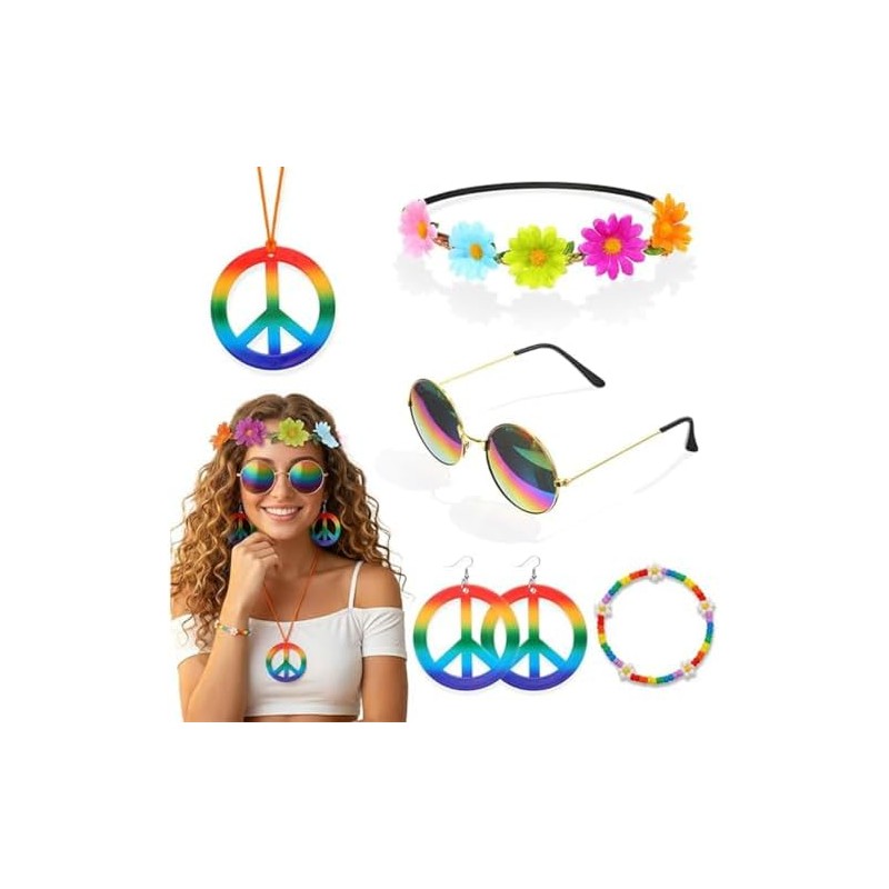 Disfraz de los 80 mujer – Set 6 piezas hippie