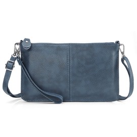 befen Genuine Leather Wristlet Clutch Wallet Purses Small Crossbody Bags Shoulder Handbag for Women, Silver Zipper-Vintage Blue