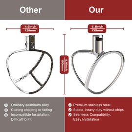 Stainless Steel Flat Beater for KitchenAid 4.5-5 QT Tilt Head Stand Mixer, Polished Kitchenaid Paddle Attachment No Coating, Heavy Duty Kitchen Aid Mixers Accessories Dishwasher Safe by GEFT