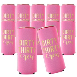 Dirty Thirty Crew Can Coolers, 30th Birthday Party Coolies, Set of 12, Black/White and Gold Thirtieth Birthday Cup Coolers, Perfect for Birthday Parties, Birthday Decorations