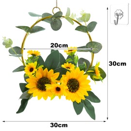 BOFUNX Artificial Sunflower Wreath, Summer Door Wreath, Artificial Flower Wreath for Summer, Spring, Front Door, Fence, Window, Weddings, Home Decoration