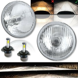 Octane Lighting 5-3/4" OEM Retro Stock Style Glass Metal Low/High Beam Headlight LED 4000Lm H4 Light Headlamp Pair (G5 LED Bulbs, 5.75")