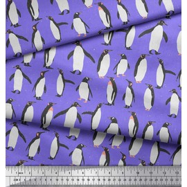 Soimoi Purple Moss Georgette Fabric Penguin Ocean Print Fabric by the metre 42 Inch Wide