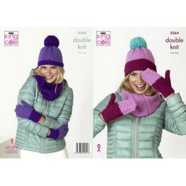 King Cole 5264 Knitting Pattern Womens Snoods Hats and Mitts in Big Value DK
