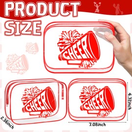 Kacctyen 24 Pcs Cheer Makeup Bag Cheer Gifts Bulk for Team 7 x 4.7 x 2.4'' Cosmetic Bag Cheerleader PVC Makeup Case Clear Toiletry Zipper Pouch for Cheerleading Teammates Party Supplies(Red)