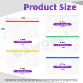 Swpeet 30Pcs 5 Colors 9.1 x 4.7 Inches Plastic Envelopes Poly Zip Envelopes with Zipper Kit, Files Zipper Folders Reusable Clear Pencil Bags Ideal for School Office Travel Storage Supplies