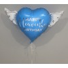 Happy Heavenly Blue Birthday Balloons Heart Shaped with angel wings