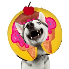 Choola Pet Ice Cream Inflatable Dog Cone Collar (Large) for After Surgery Care Bundled with Pump and Extra Tube