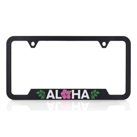 Aloha License Plate Frame Car Tag Holder - Enjoy Our Aloha Spirit Floral Tropical Hawaiian Hibiscus Beach Paradise Ohana Mahalo Paradise Frame - UV Printed Plastic Frame - Qty 1