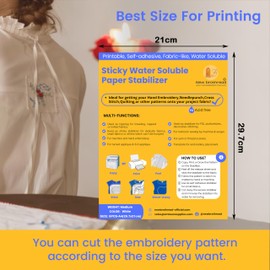 New brothread 6PCS A4 (29.7x21cm) Sticky Water Soluble Embroidery Stabilizer Printable Embroidery Paper - Medium Weight - Allowed for Print or Draw Patterns Best for Hand & Machine Embroidery