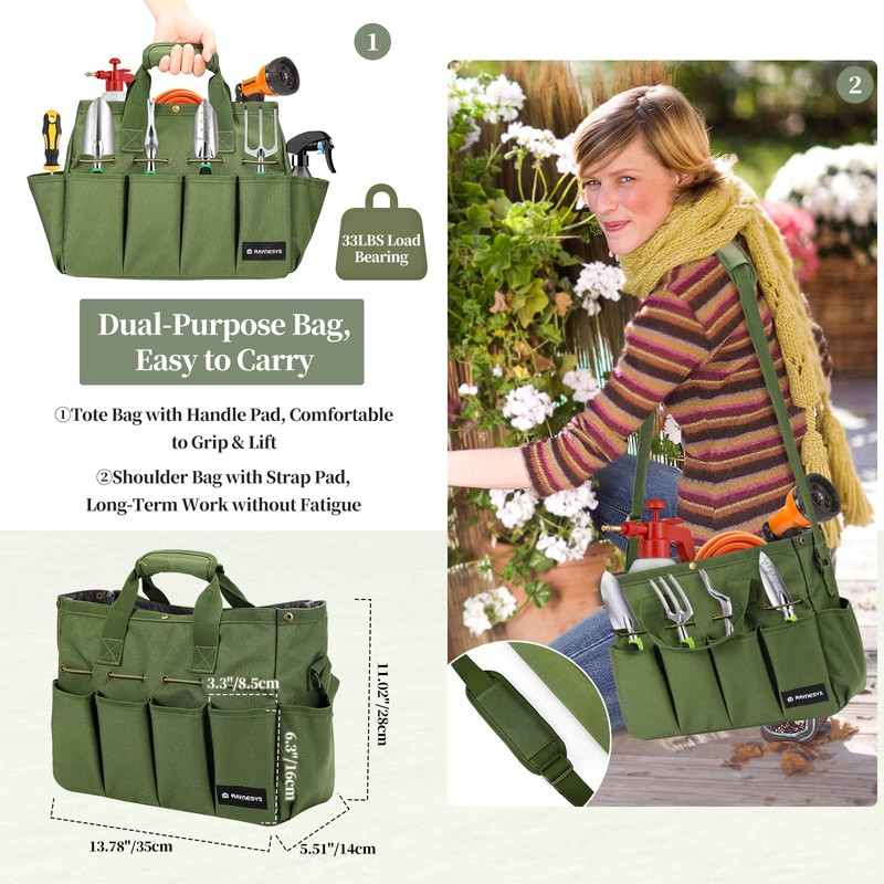 Raynesys Garden Tote Bag, Gardening Tool Bag Organizer with Pockets
