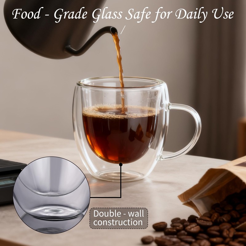 Gulex Espresso Cups Double Wall Glass Coffee Espresso Cups with