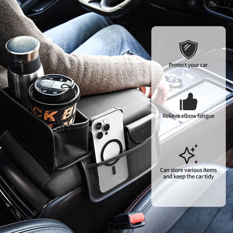 Qirc Car Armrest Cushion, Upgraded PU Leather, Car Armrest Cover