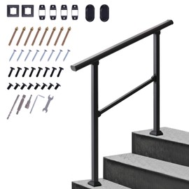 Pmango Carbon Steel Handrail for Outdoor 3 Steps, 40.6" L x 39" H, Upgraded Exterior Decking Railing for Porch, Deck, Easy to Install for Concrete/Brick/Wood, Screw Kit Included #LYFS03BK-US