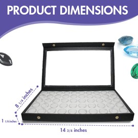 Novel Box Large Jewelry Display Case 14.75x8.25x1.15 + 50 Gems Jars - Snap Close Jewelry Box Attached Clear Acrylic Lid & White Tray Foam Liner - Rock Storage Box - Display Box for Collectibles