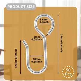Auvotuis 50Pcs Curtain Track Hooks, Stainless Steel Small Curtain Hooks S Shaped Metal Curtain Wire Hooks for Ceiling Curtain Drape, Pin-On Drapery