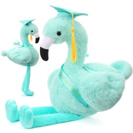 Chalyna 10 Inch Graduation Gifts Flamingo Plush Stuffed Animal with Gold Tassel Graduation Hat and Sash Congrats Grad Gift for Preschool Kindergarten Kids Student Friend Party Decoration(Green)