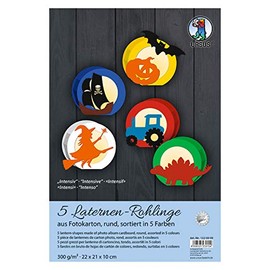 Ursus 1320099 Lantern Blanks Round Approx. 22 x 21 x 10 cm 5 Assorted in 5 Intense Colours Made of Photo Card 300 g/m² Lasered for Making Lanterns Ideal for the Next Lantern Run