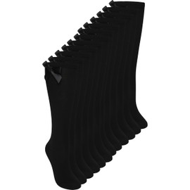 Pack Of 6 Girls Knee High Bow Socks, Black, 4-6 (EU 37-39)