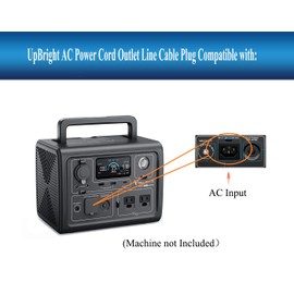 UpBright New AC in Power Cord Outlet Socket Cable Plug Lead Compatible with Bluetti EB3A 600W Portable Power Station 268Wh LiFePO4 Battery Solar Generator 600 watts Input 120V AC/9A Max 120 Volts