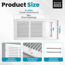 VOISEN Return Air Grille,Fits 10x6 Duct Opening,Steel Return Vent Cover, White Vent Cover Grill for Sidewall and Ceiling,HAVC Cold Air Return Vent Cover,Overall Size:11.75" W X 7.75" H