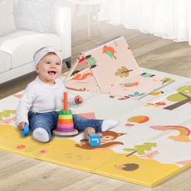 Baby Play Mat,Baby Playmat for Playpen,Foldable Double-Sided Pattern Play Mat for Infants(74x60inch)