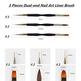 FULINJOY 3 bolígrafos de dibujo de uñas, doble extremo para arte de uñas, pincel acrílico redondo para pintura plana, herramientas de uñas