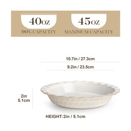 MALACASA Pie Pan, 9 Inch Pie Dish for Baking, Embossed Pie Plate Deep Dish Pie Pans, 45 OZ Round Quiche Baking Dish for Oven, Fluted Dish Pie Plate for Apple Pie and Quiche, Set of 2, Series LYDIA