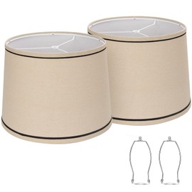 Drum Lampshades Set of 2, Medium Fabric Lamp shades for Table Lamps, Floor Lamps, Beige Linen Lamp shades 11.6" Top x 12.6" Bottom x 9.8" High Spider Fitter, Replacement Lampshades, Assembly Required
