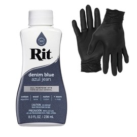 Dye – Rit Liquid Fabric Dye for Crafting, Clothing, and Décor – 8 oz. Bottle – with Artisx Nitrile Gloves Included (Denim Blue)