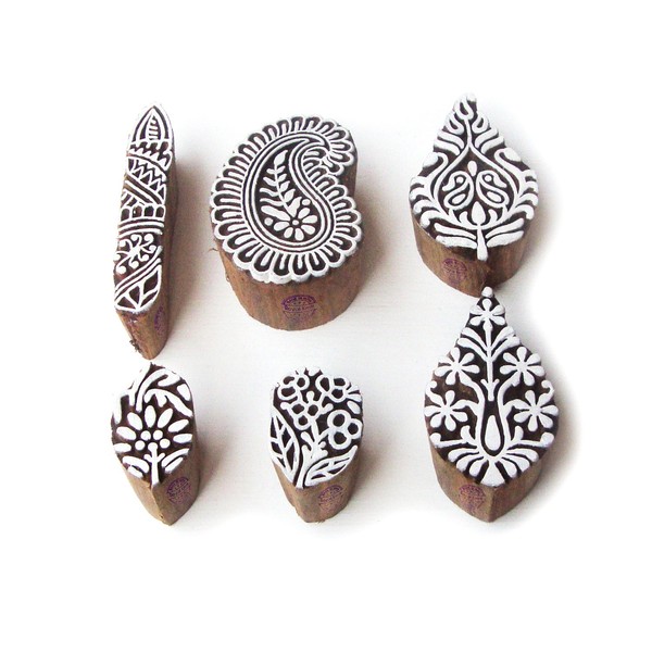 Decorative Leaf and Paisley Pattern Wood Block Print Stamps (Set