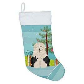 Caroline's Treasures BB4221CS Merry Christmas Tree Old English Sheepdog Christmas Stocking Fireplace Hanging Stockings Christmas Season Party Decor Family Holiday Decorations