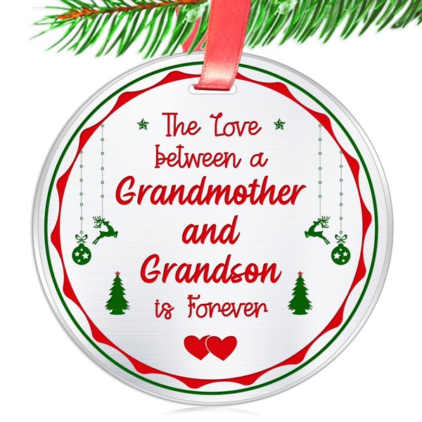 Elegant Chef Grandma Christmas Ornament Gift- The Love Between a Grandmother and Grandson is Forever- 3 inch Flat Stainless Steel Ornament Gift for Grandma