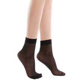 HA WA 12 Pairs Women's Ankle High Sheer Pop Nylon Socks, 20D Transparent Comfortable Silk sheer Socks (Black)