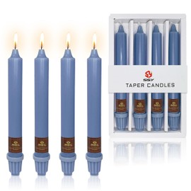 Haze Blue Candlesticks 8 inch Taper Candles- Dripless and Smokeless Candle Unscented - Slow Burning Candle Sticks - Pack of 4