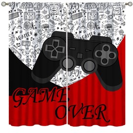 Gamer Curtains for Kids Boy Bedroom,Video Game Player Joystick Print Pattern Window Drapes for Man Teen Youth Nursery Baby Bedroom Curtains,Red 42" W X 45" L