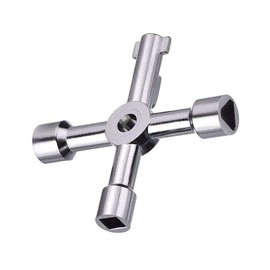 Hsthe Sea 4 Way Key Multifunction Utility Key Electric Cabinet Key for Electric Water Gas Meter Box Cabinet Opener Door Valve Cross Round Hole Key (Silver)