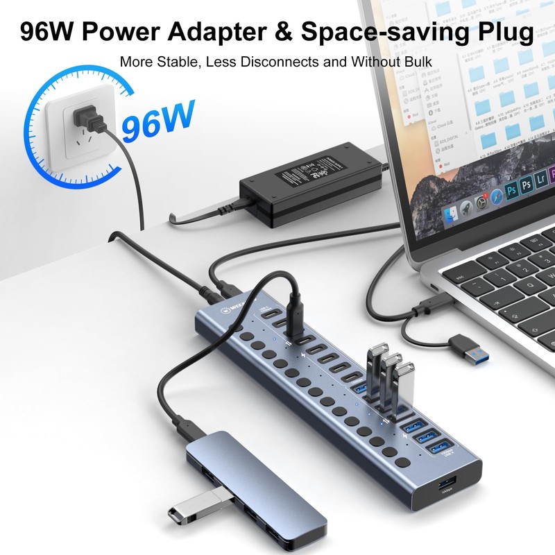 WEEAEEW Powered USB 3.2 Hub, 16 Ports Powered USB Hub