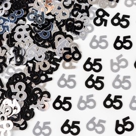 14g Black & Silver 65th Birthday Confetti Foil Metallic Glitz Table Scatter Sprinkles Age Bday Party Decorations