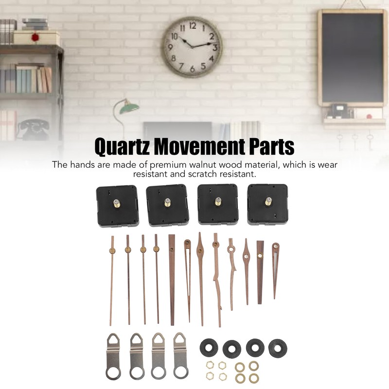Clock Repairing Replacement Kit with Walnut Wood Hands and Quartz