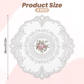 4 Pack Retro Lace Placemats White Embroidered Table Mats French Style Table Mats French Crochet Doilies Floret Vase Mat Cup Mat