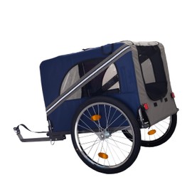 TREATLIFE HOME Dog Bike Trailer with Mesh Design, 3 Entrances, Safety Flag and Reflectors, Folding Pet Carrier for Medium and Small Dogs, Blue-Gray