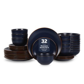 Stone Lain Brasa Stoneware 32 Piece Modern Dinnerware Sets, Plates and bowls, Service for 8, Blue, Microwave & Dishwasher Safe