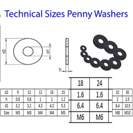 Black Stainless Steel Penny Washers Blackened Washer (10, M6 x 18mm)