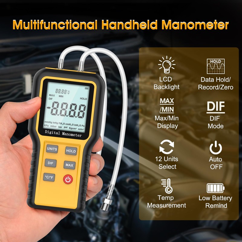 Digital Manometer Gas Pressure Tester with ±0.3% FSO Resolution, Differential