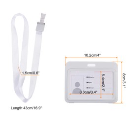 MECCANIXITY ID Badge Holder, 4x3.1 Inch Horizontal Name Tag ABS Double Sided Clear Window with Detachable Neck Lanyard, White